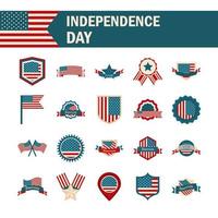 gelukkige onafhankelijkheidsdag Amerikaanse vlag nationale vrijheid patriottisme pictogrammen instellen vlakke stijl vector
