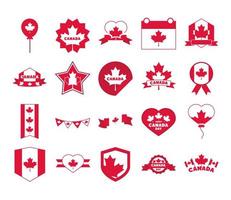 canada day onafhankelijkheid vrijheid nationale patriottisme viering pictogrammen instellen platte stijlicoon vector