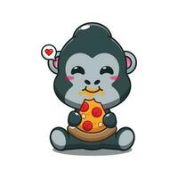gorilla aan het eten pizza tekenfilm vector illustratie.