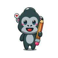 gorilla Holding potlood tekenfilm vector illustratie.
