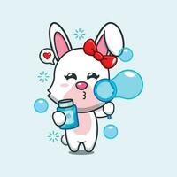 konijn blazen bubbels tekenfilm vector illustratie.