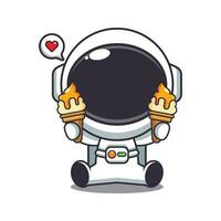 schattig astronaut met ijs room tekenfilm vector illustratie.