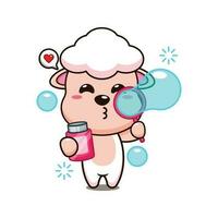 schattig schapen blazen bubbels tekenfilm vector illustratie.