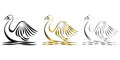 drie kleuren zwart goud zilver lijn kunst vectorillustratie op een witte achtergrond van een zwaan geschikt voor het maken van logo vector
