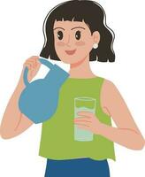 portret van jong vrouw gieten water in een glas illustratieportret van jong vrouw gieten water in een glas illustratie vector