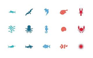 bundel van set pictogrammen voor zeedieren vector