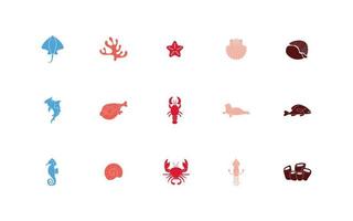 bundel van set pictogrammen voor zeedieren vector