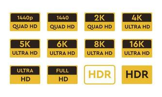 verzameling van hd en ultra hd pictogrammen vector illustratie, video resolutie etiketten verschillend definitie toetsen voor website vector elementen