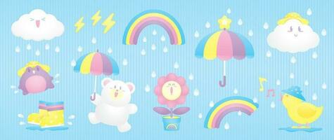 schattig kawaii illustratie grafisch element vector reeks in regenachtig dag concept voor decoratie uw artwork