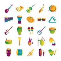 bundel van vijfentwintig muziekinstrumenten set pictogrammen vector