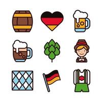 bundel van negen oktoberfest set iconen vector