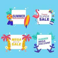 zomer uitverkoop tekens brochure vector. speciaal prijs aanbod coupon voor sociaal media na, Promotie advertentie, boodschappen doen folder, bon, website campagne en reclame vector