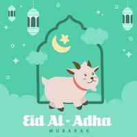 heilig eid al adha mubarak schattig banier tekenfilm tekening. Islamitisch en Arabisch groet folder voor moslim gemeenschap festival grafisch afdrukken vector