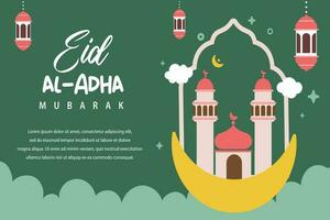 heilig eid al adha mubarak schattig banier tekenfilm tekening. Islamitisch en Arabisch groet folder voor moslim gemeenschap festival grafisch afdrukken vector