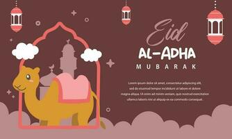 heilig eid al adha mubarak schattig banier tekenfilm tekening. Islamitisch en Arabisch groet folder voor moslim gemeenschap festival grafisch afdrukken vector