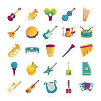 bundel van vijfentwintig muziekinstrumenten set collectie iconen vector