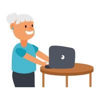 oude vrouw met laptop avatar karakter avatar vector