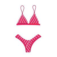 roze tweedelig badpak met een gestreepte print. moderne mode stijlvolle bikini badpak. vector platte cartoon afbeelding. badkleding