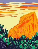 cactusvijgcactus met rode butte in de bergen van tucson gelegen in het saguaro nationaal park in arizona wpa poster art vector