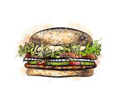 hamburger van een scheutje aquarel hand getrokken schets vectorillustratie van verf vector