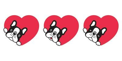 hond vector Frans bulldog hart icoon Valentijn karakter tekenfilm puppy glimlach logo illustratie tekening zwart