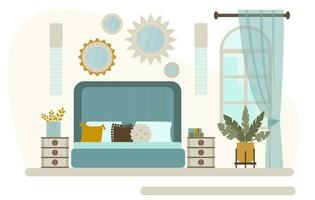 vector illustratie van slaapkamer interieur met meubilair en venster. vlak stijl.