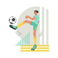 Amerikaans voetbal. Amerikaans voetbal voetbal speler Mens in actie geïsoleerd wit achtergrond. schoppen de bal. vector vlak illustratie.