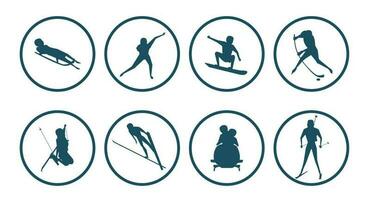 winter sport, ronde pictogrammen, mensen vector