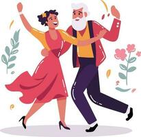 hand- getrokken gelukkig ouderen paar dansen in vlak stijl vector