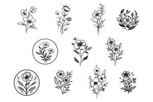 hand- getrokken wijnoogst blad en bloem logo in vlak stijl vector