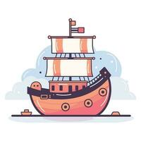 hand- getrokken schattig piraat schip in vlak stijl vector