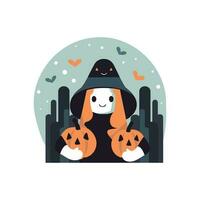 hand- getrokken halloween schattig heks in vlak stijl vector