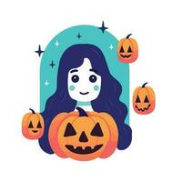 hand- getrokken halloween schattig heks in vlak stijl vector