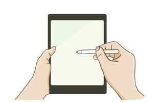 hand- gebruik makend van tablet. tablet met hand- en pen, bedrijf concept vector