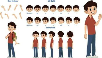 jongen karakter model- vel voor animatie- inclusief lippen synchroniseren, hand- gebaren, en beurt in de omgeving van lakens vector