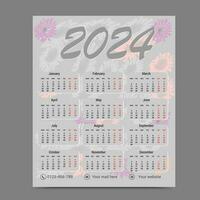 2024 een bladzijde kalender, 2024 kalender, kalender 2024 vector
