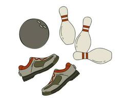 bowling kegel, bal en schoenen. vector