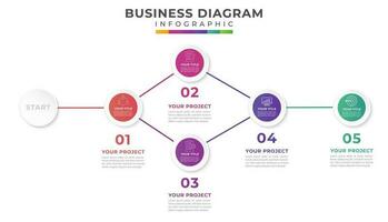 5 stappen workflow werkwijze. presentatie vector infographic sjabloon voor bedrijf.