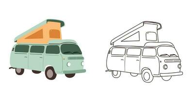 reeks van bestelwagens, zomer huis Aan wielen, mobiel auto voor reizend, camping, buitenshuis recreatie. vector