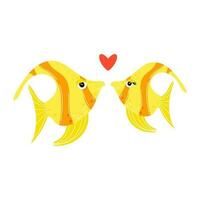 marinier dieren van vis zwemmen onderwater, vector illustratie van marinier leven in tekenfilm stijl. twee schattig maanvissen liefde elk ander, geïsoleerd Aan een wit achtergrond.