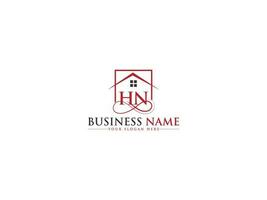 eerste huis hn logo brief, uniek gebouw hn echt landgoed logo icoon vector