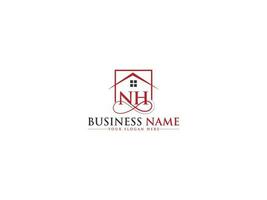 luxe nh huis logo, eerste echt landgoed gebouw nh logo brief vector