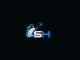 alfabet sh reizen logo, creatief globaal lucht sh reizen logo icoon vector