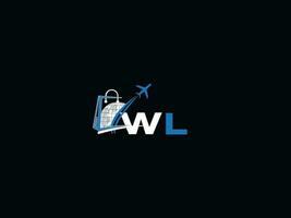 uniek lucht reizen wl logo icoon, creatief globaal wl eerste op reis logo brief vector