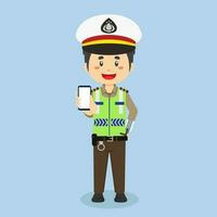 Indonesisch verkeer Politie karakter houden de telefoon vector