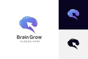 moderne kleur hersenen groeien met pijl logo, upgrade hersenen, slimme mensen logo ontwerp vector