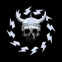 viking schedel t-shirt ontwerp met donder symbolen geïsoleerd Aan zwart. vector