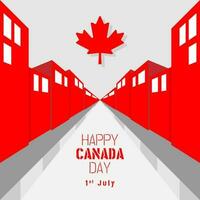 gelukkig Canada dag poster met rood stad in perspectief visie vector