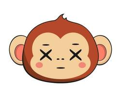 aap chimpansee duizelig X oog gezicht hoofd kawaii sticker geïsoleerd vector