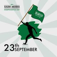 saudi Arabië onafhankelijkheid dag 23e september banier ontwerp en kaart of vlag ontwerp groen achtergrond vector